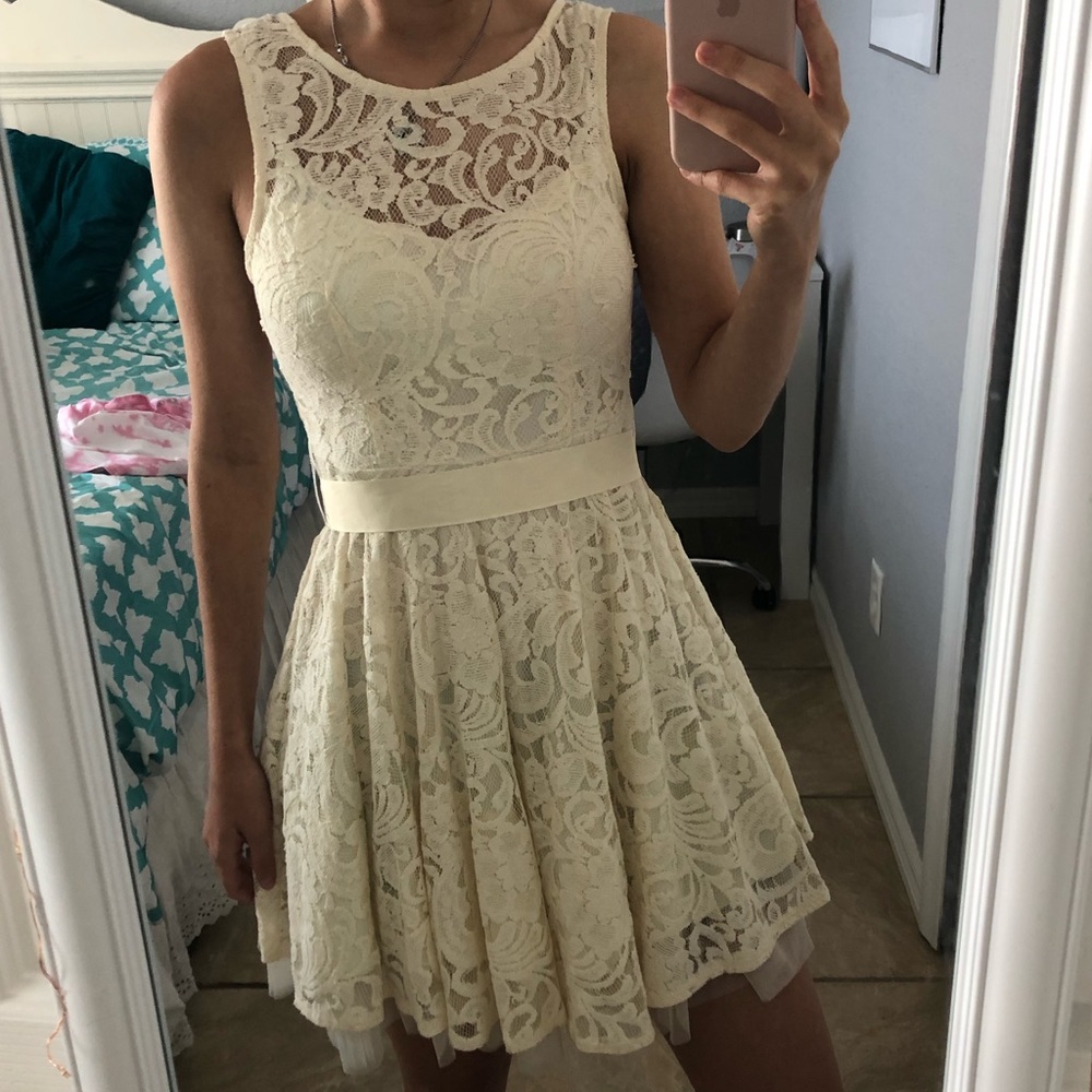 a'gaci Ivory Lace Fit-and-Flare Dress